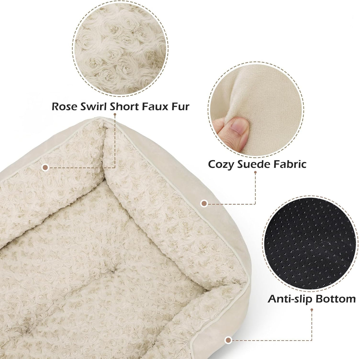 Rectangle Washable Orthopedic Dog Bed for Small - S(20"x 19"x 6") / Cream - image 3