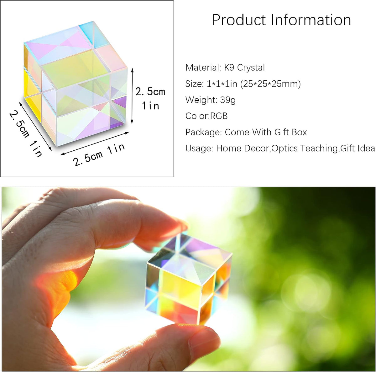 Colorful 20mm K9 Optical Crystal Glass Prism For Physics Teaching – Fun for Kids & Family - 25mm X-Cube - image 2