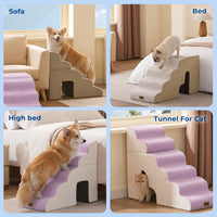 Dog Ramp for Large Dogs with Tunnel, 24" H 5 Steps for High Bed – Essentials for Dogs - 6-Steps Angled / Beige Fleece - image 4