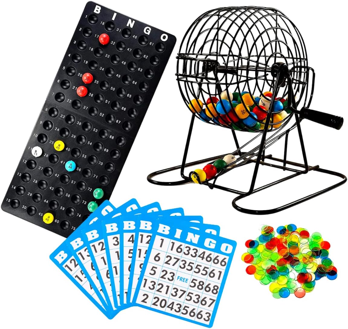 Regal Games Deluxe Bingo Game Set with Cage, Board, Balls - Deluxe 18 Card