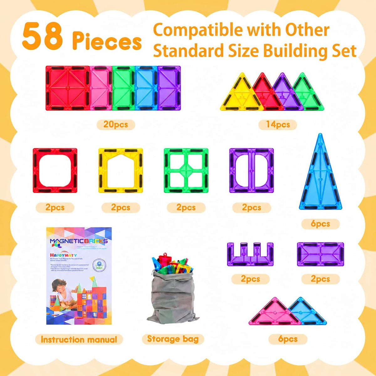 Antibacterial Magnetic Tiles - 58 PCS - image 2
