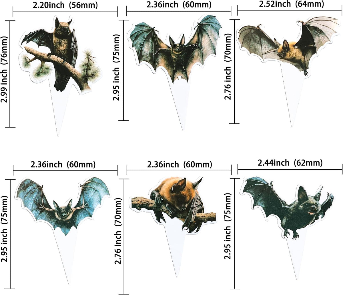 Gyufise 24Pcs Halloween Bat Cupcake Toppers Black Glitter Bat - Brown Blue - image 2
