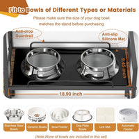 Elevated Dog Bowl Stand with Toy Bin Basket - Black&Brown / 2"-13.6"H/ 18.9"Dx9.45"W - image 2