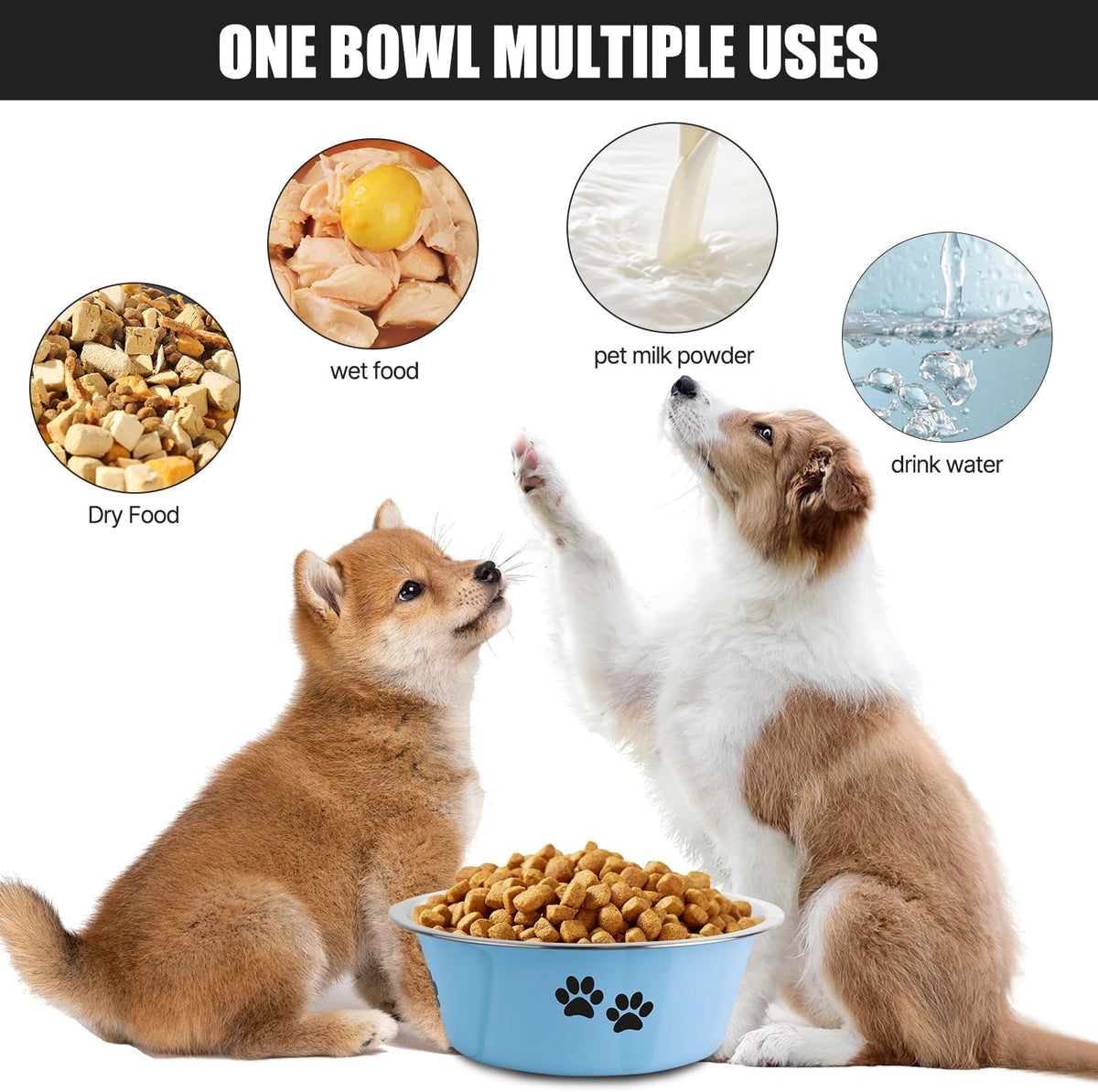 Stainless Steel Dog Bowls - Blue / 6.6 Cups/53 OZ - image 2