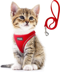Fida Cat Harness and Leash Set for Walking Kitten and Puppy - XXS (Neck:11.4"-12.2"; Girth:12.6"-14.2") / Fiery Red