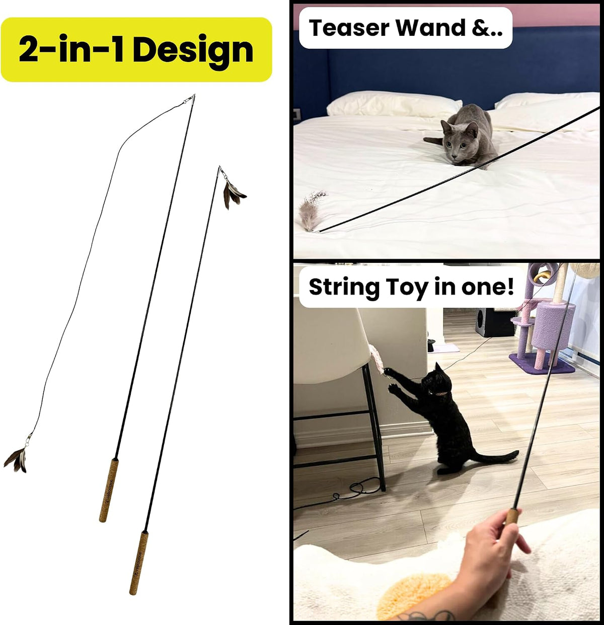 Forever Stick Unbreakable Cat Wand Toy, Durable Feather Teaser – Essentials for Cats - Forever Stick 2-Pack - image 2