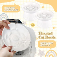 Layhit 2 Pack Raised Slow Feeder Cat Bowls Ceramic Elevated Cat Food - White - image 3