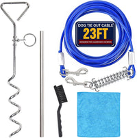Dog tie out cable and stake set with 23 ft vinyl coated cable and 16 inch steel stake