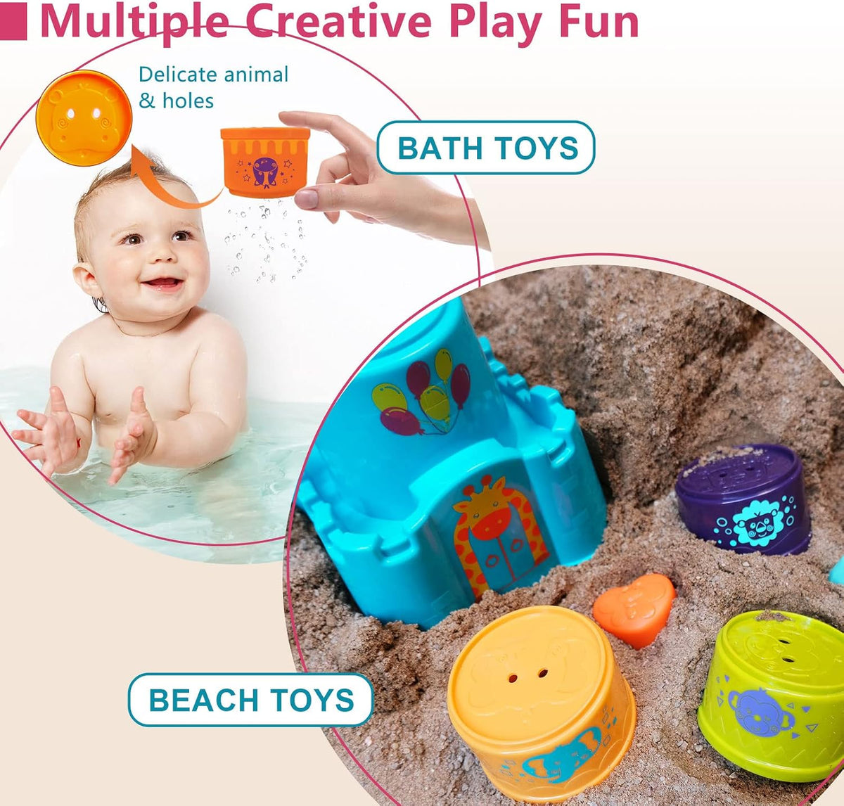 WOWOHAGE baby stacking cups with animals, shape blocks, castle sorter and frog - view 3