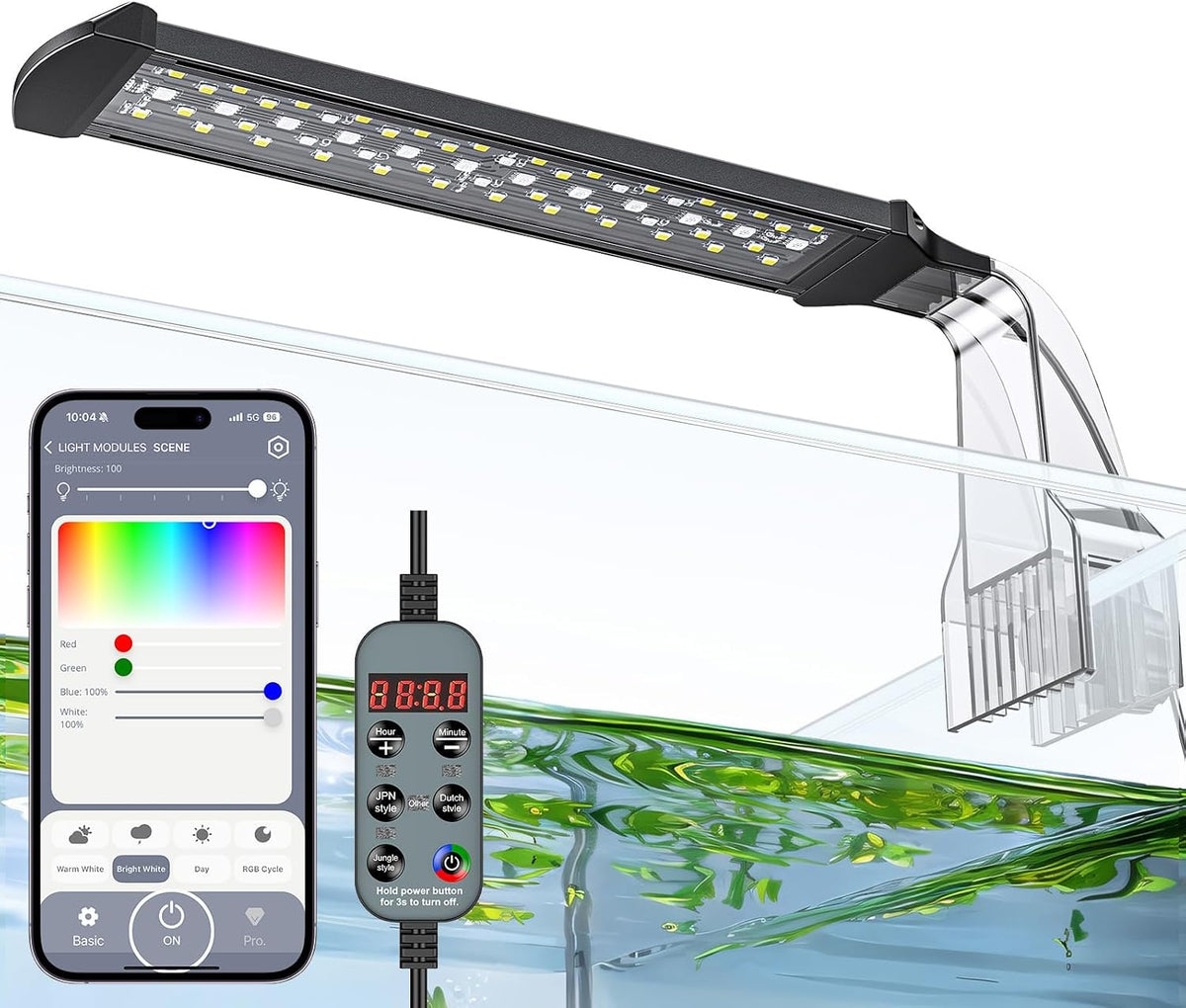 Pawfly 6 W LED Aquarium Light for 1 to 5 Gallon Fish Tanks Clip On - For 10 to 20 Gallon Fish Tank（Bluetooth）