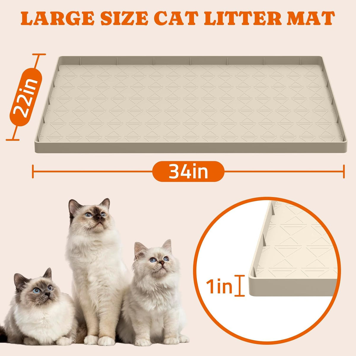 2 Pack Silicone Cat Litter Mat 34 x 22 in, Easy to Clean - Beige / 1 Pack - image 4