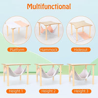 YUEPET Guinea Pig Hammock with Stand, Wooden Guinea Pigs Hideout Soft Ferret Hammock for Cage with Platform for Guinea Pig Ferret Dwarf Rabbit Chinchilla Hamster