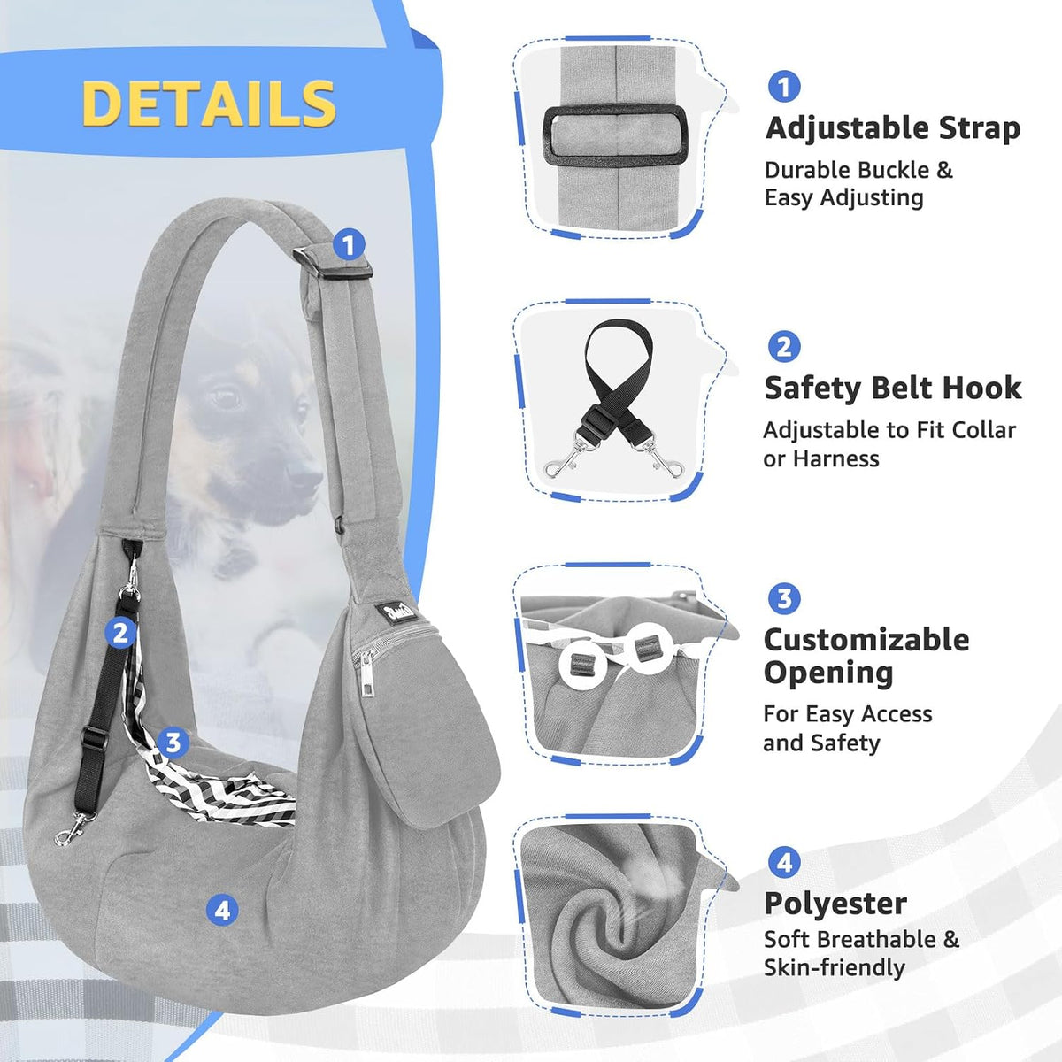 SlowTon Dog Carrier Sling - D-Light Grey Knitted Fabric / For Pets 6-12lbs - image 2