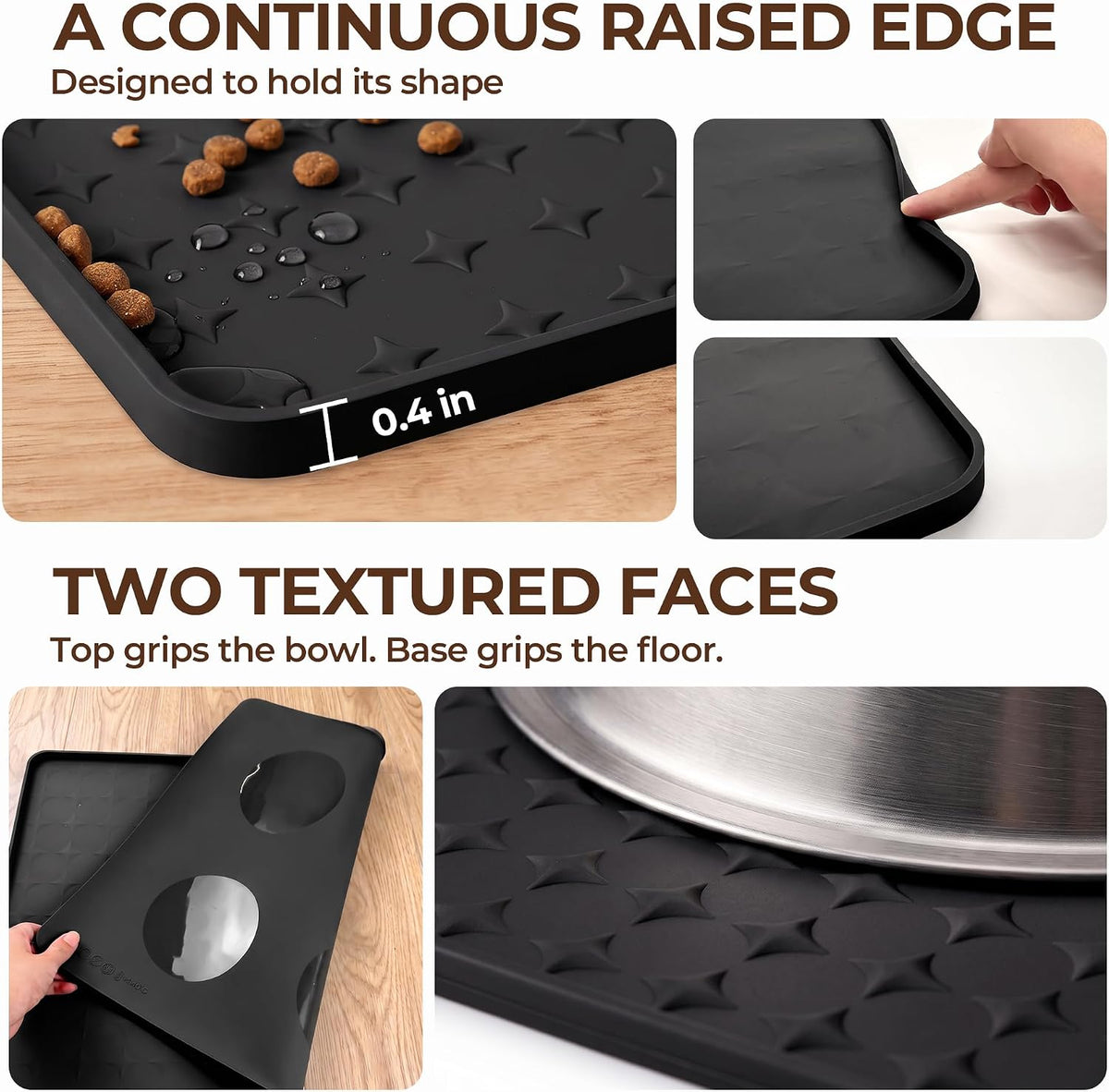 Silicone Pet Food Mat, Extra Large 34x22 Inch - Black / 24"L x 16"W - image 4