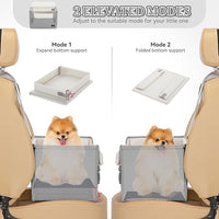 PETSFIT Dog Booster Car Seat, Waterproof PU Leather Dog Car Seats for Small Dogs with Patent Safe Buckles, Clip-On Leash, Pet Car Seat for Small Pets Up to 25lbs (Cool Grey)