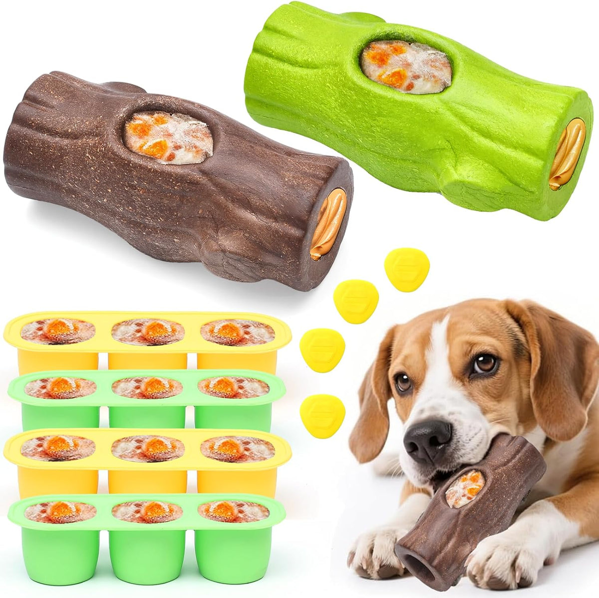Durable Dog Puzzle Toy for Medium/Large Dogs – Essentials for Dogs - Green & Brown / Tree stump 2 Pack