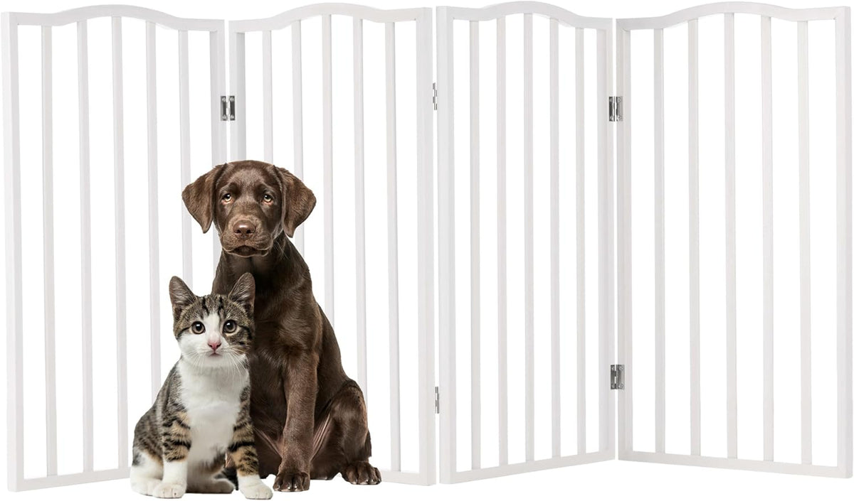 Pet Gate, 3-Panel Indoor Foldable Dog Fence for Stairs, Hallways - White / 4 Panel