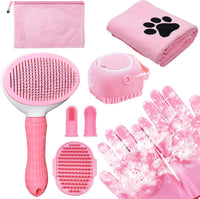 Dog Grooming Kit for Shedding, Bath Gloves - 8 PACK / Pink