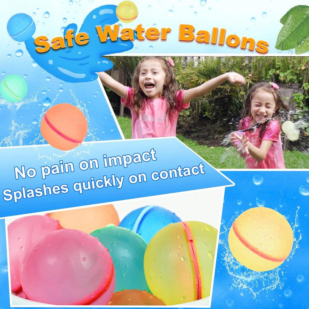 Reusable Water Balloons 6 Pcs with Mesh Bag - Classic Color / 18 Pcs - image 2