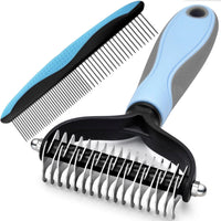 Deshedding Dog Brush, Undercoat Rake for Cats & Dogs - Blue(Rake + Comb)