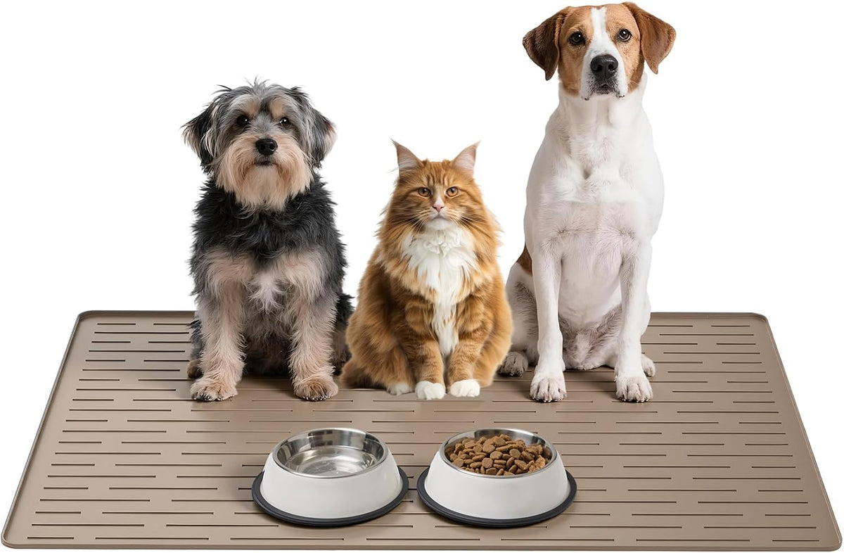 Large Dog Mats for Food and Water - Light Brown / 40"L x 30"W