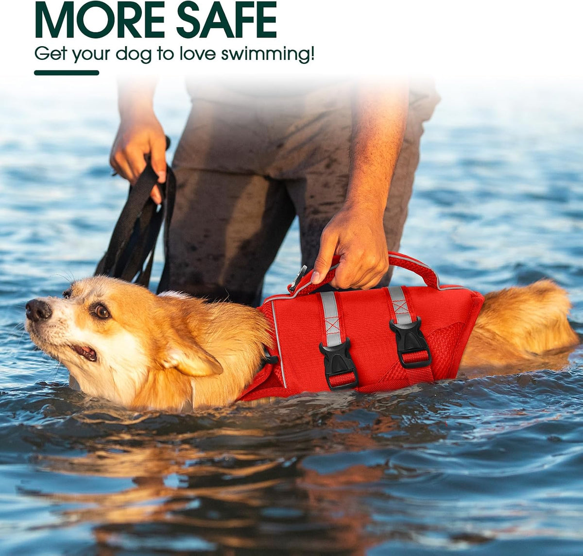 Kuoser Dog Life Jacket, High Flotation Dog Life Vest for Swimming Boating – Essentials for Dogs - Safety Red / L (Chest Girth:22.83-29.53'') - image 4