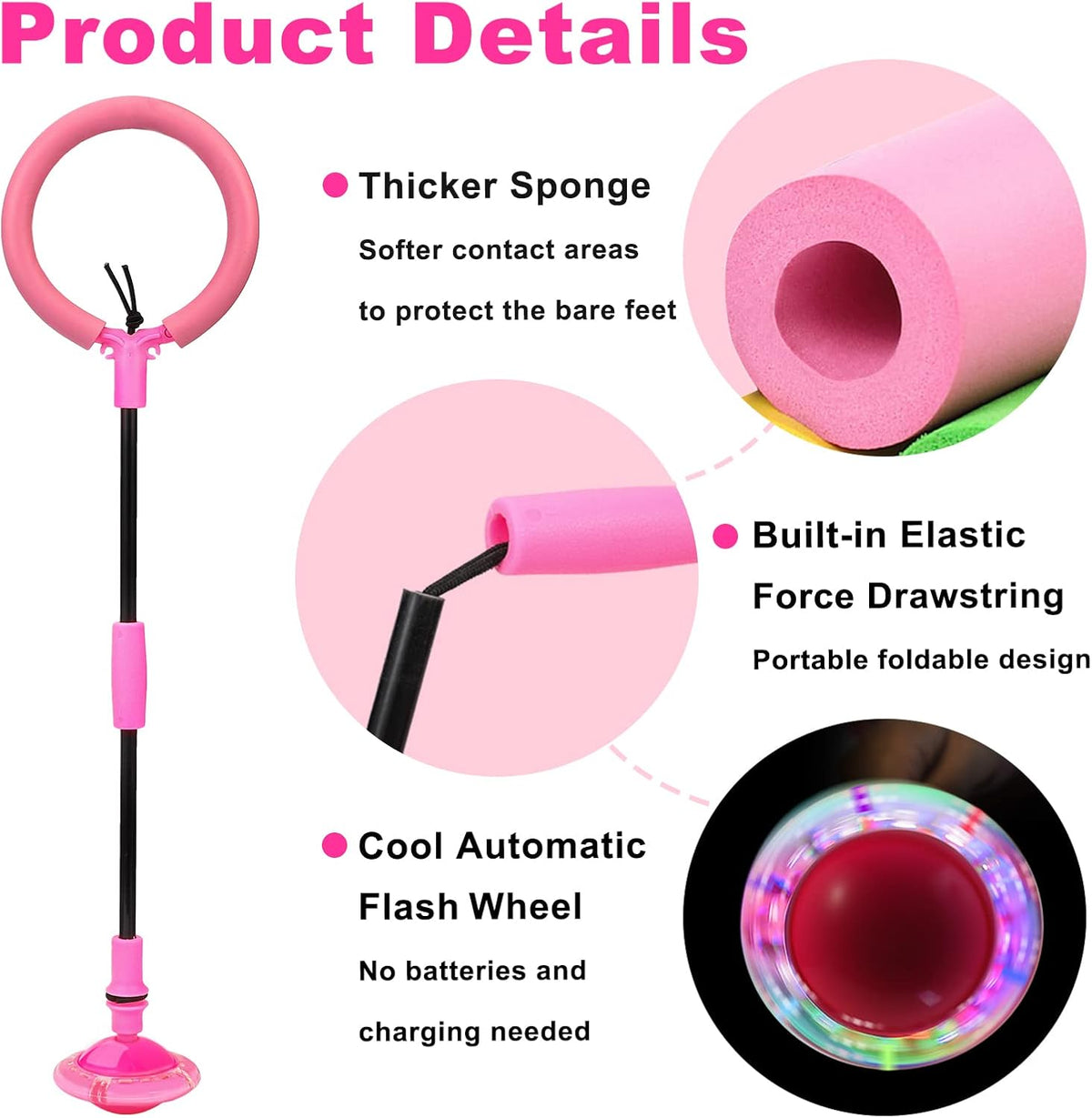 Hewog Skip Ball, Portable Foldable Colorful Flash Wheel Swing Ball, Kids Toys for Girls & Boys - Pink - image 4