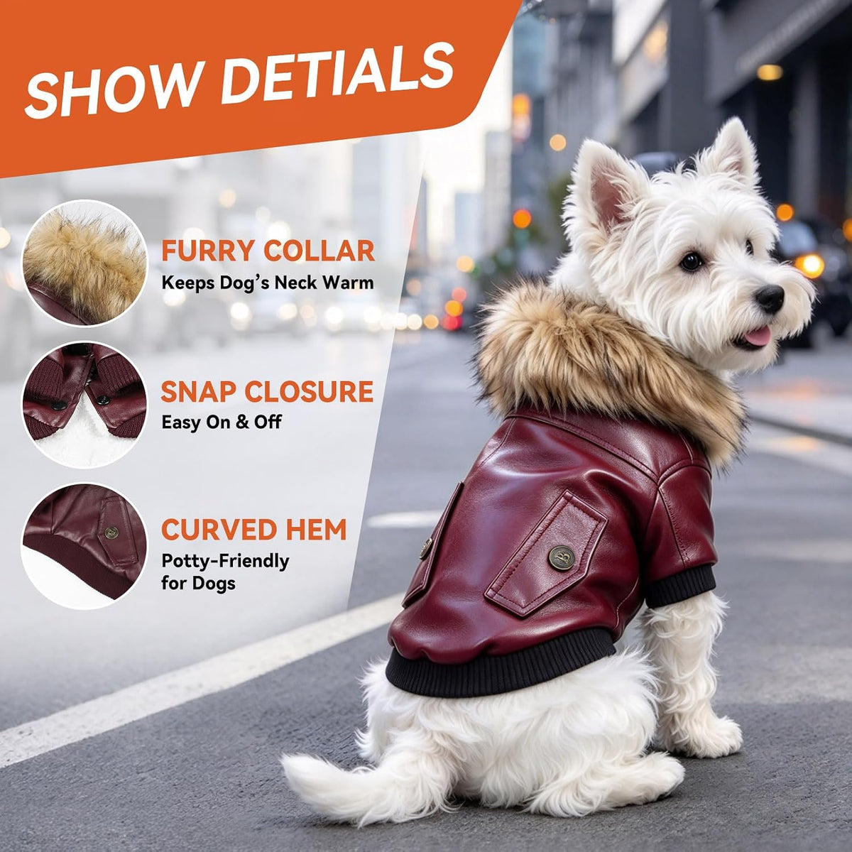LESYPET Dog Leather Jacket for Small Dogs - X-Large / Wine Red - image 4