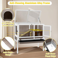 Aivituvin 2-Story Rabbit Hutch with Anti-Chew Ramp & Zinc Sheet - 36.6" Indoor Guinea Pig Cage, Wooden Stand, Pull-Out Tray & Leakproof Floor (Brown)