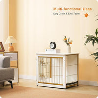 DWANTON Dog Crate Furniture with Cushion, Wooden Kennel Table with Double Doors, Indoor Dog House, Small/Medium/Large Size, 27.2" L, White