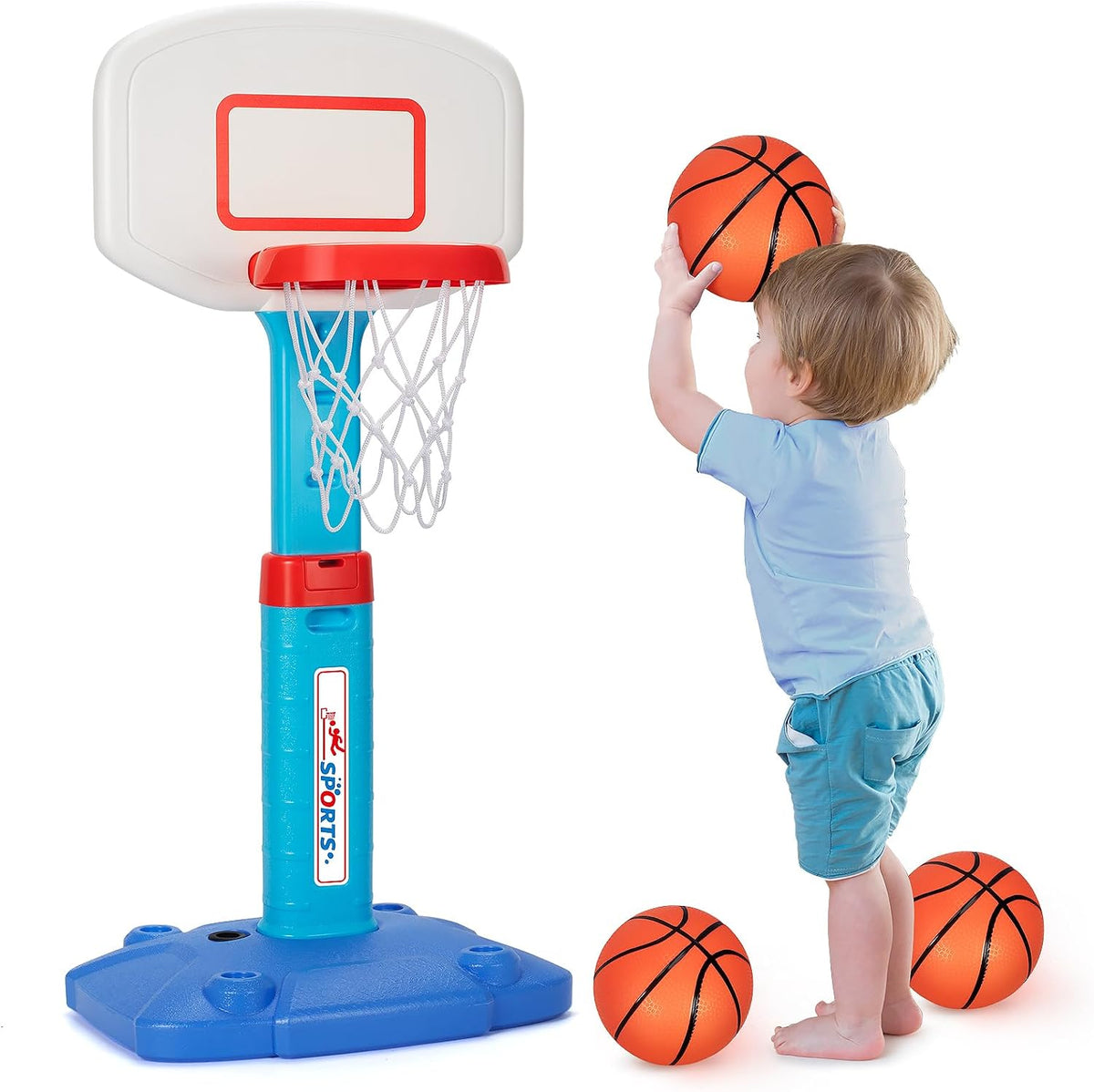 Kids Basketball Hoop, Adjustable Toddler Basketball Hoop Set for Ages 1-3 – Fun for Kids & Family - Blue