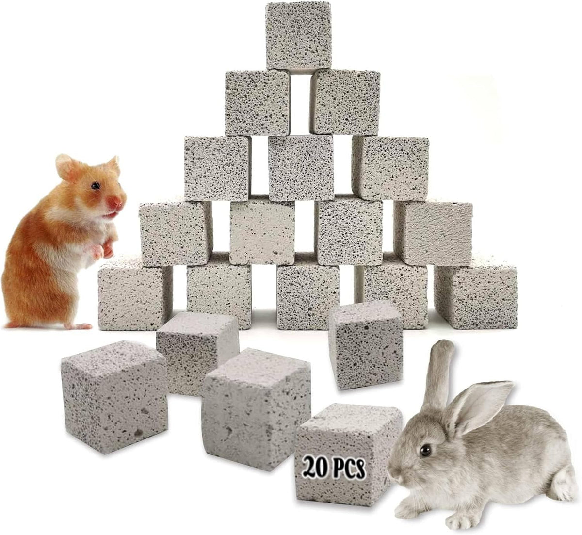 24 PCS Chinchilla Chew Toys Lava Blocks Hamster Chew Toys – Essentials for Small Pets - 20 Pcs-Square / 1.57 Inch Diameter