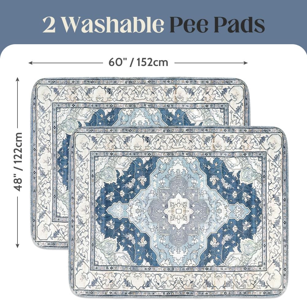 Washable Pee Pads for Dogs, Non-Slip Potty Pads - Navy & Ecru / 60"x48" (Pack of 2) - image 2