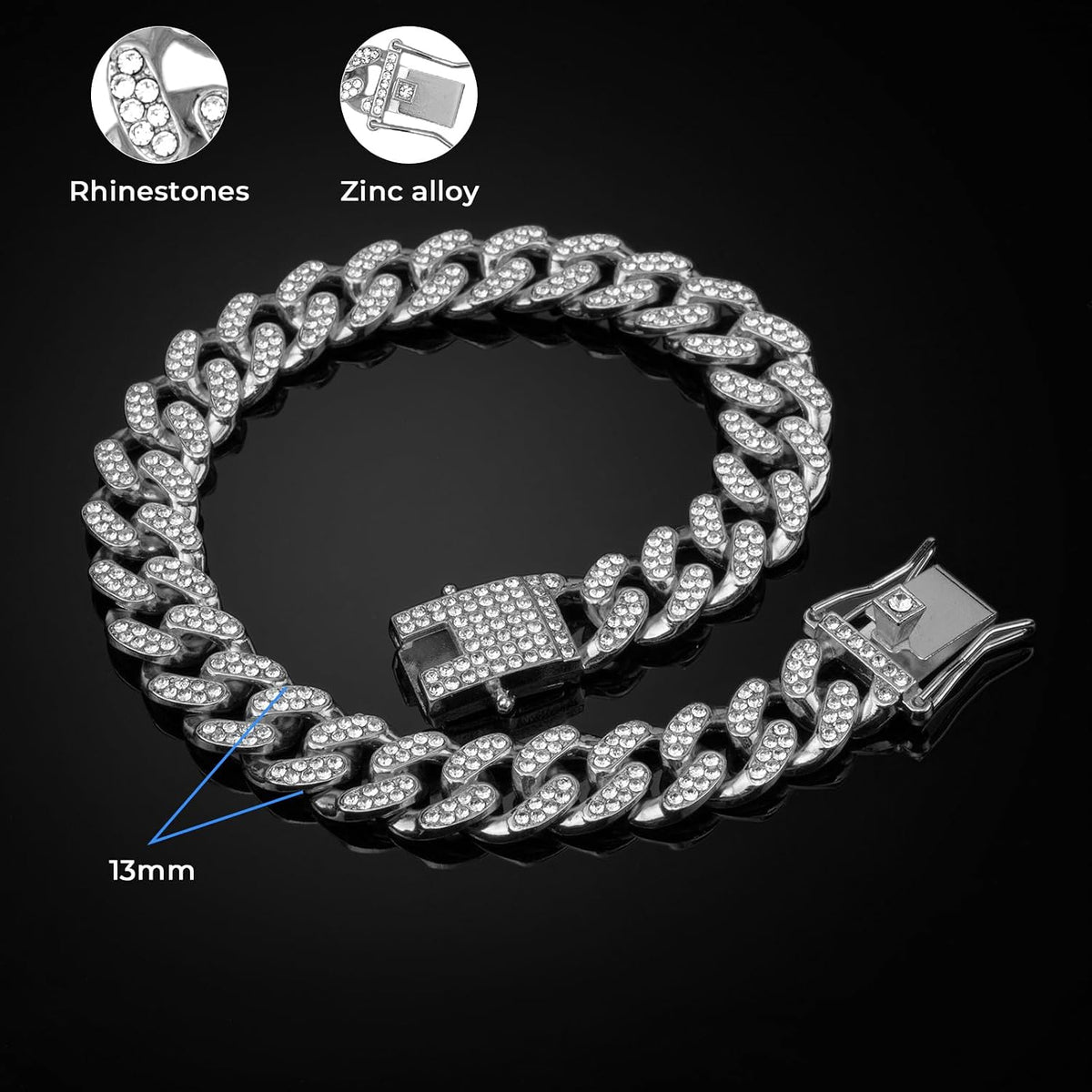 Gold Dog Chain Diamond Gold Chain Dog Collar Walking Metal - Silver / 14inch - image 4