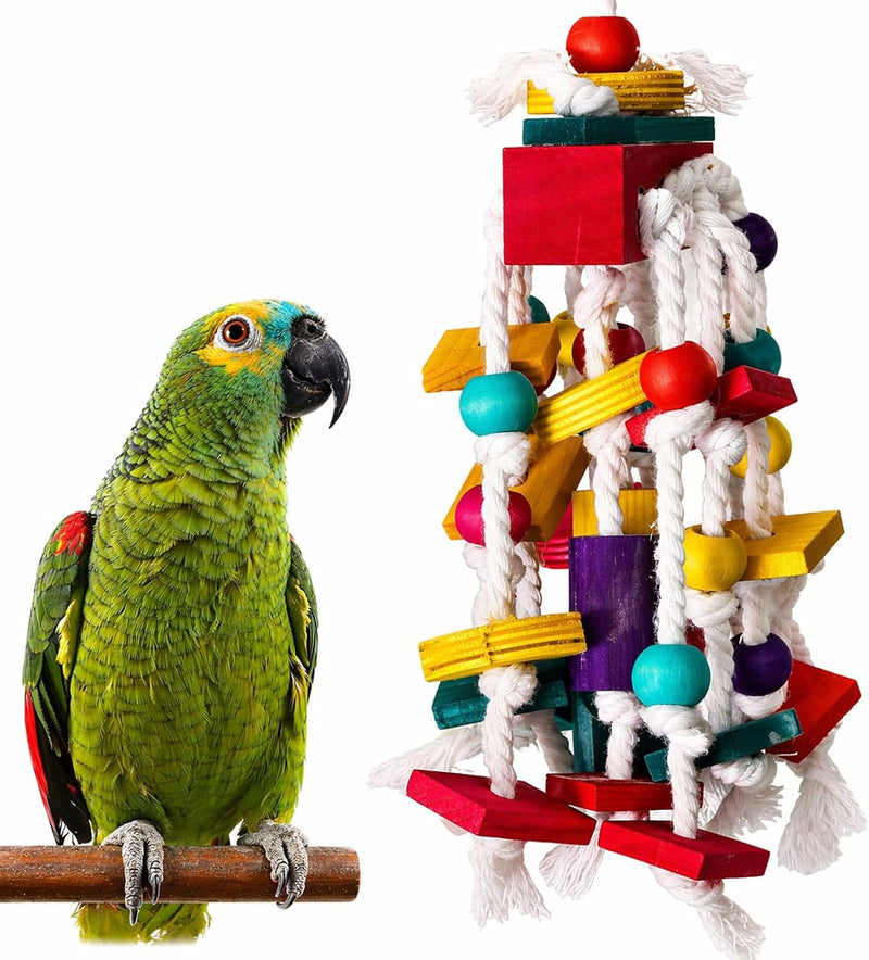 Large Parrot Cage Toy, Wood Rope Bite Toy for Cockatiels Conures – Essentials for Birds