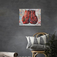 Quorin Banksy Graffiti Boxing Wall Art Red Boxing Gloves Pictures Gym Sport Wall Decor Canvas Print Painting Artwork for Gym Living Room Bedroom 12"x16"