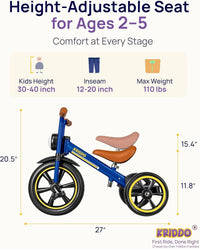KRIDDO Tricycle for Toddlers 2-5 Years: Rubber Front Wheel - Blue - image 3