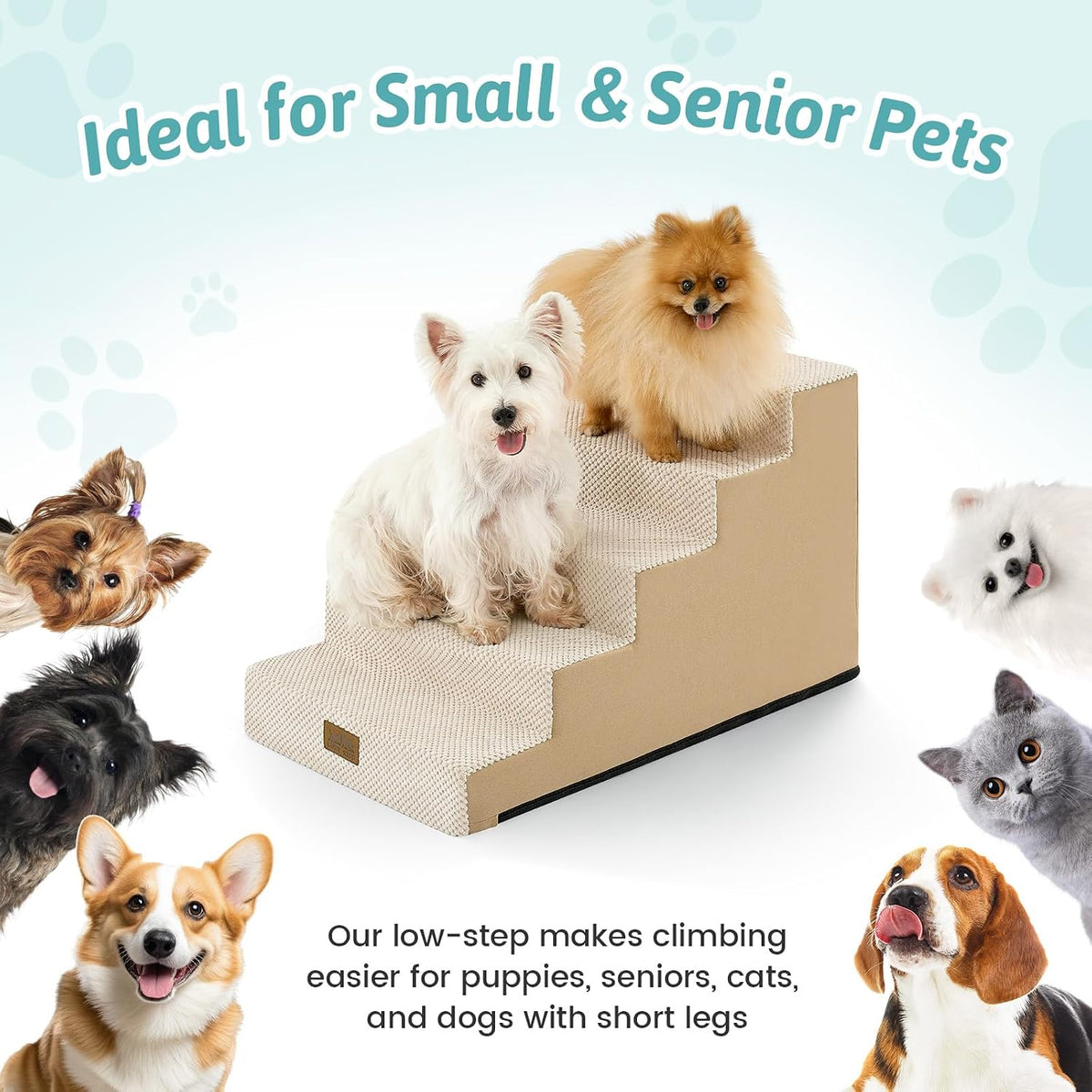 COZY KISS Dog Stairs for Small Dogs - Slope-Beige / 4 / 15.7x23.6x15.7 inch - image 4