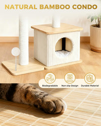 29" Small Cat Tree, Boho Wood Cat Tower with Sisal Scratching Post – Essentials for Cats - Ash White / Medium - image 3