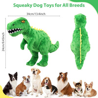 Squeaky Dog Toys for Large Dogs, Tough Tug of War Puppy Toy - Green / Dinosaur - image 2