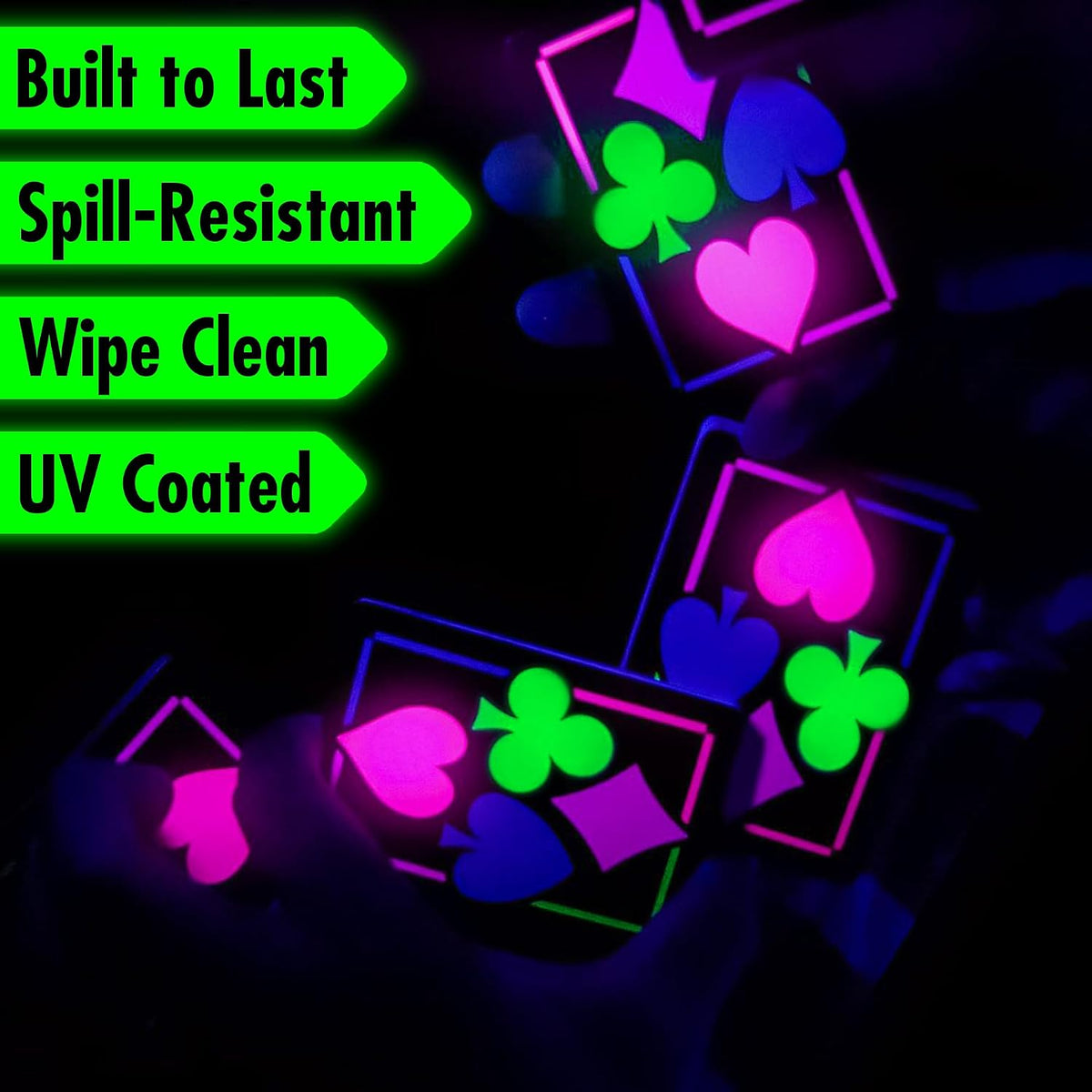 Funwares UV black light playing cards glowing neon colors under a black light - view 2