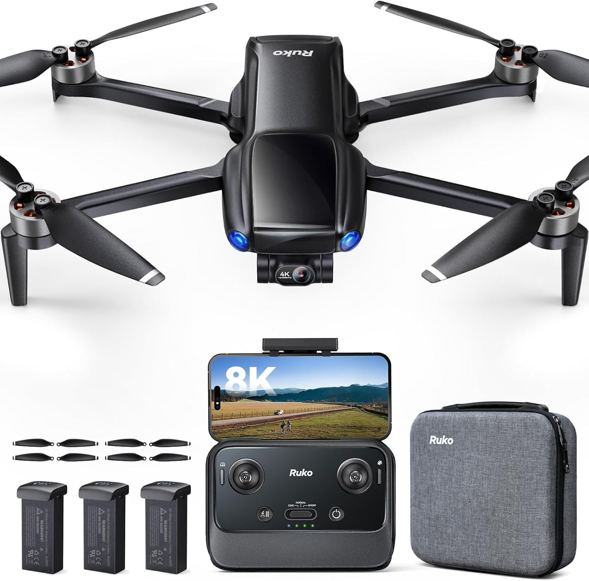 Ruko Drone with Camera for Adults 4K Video & 8K Photo - Standard Black