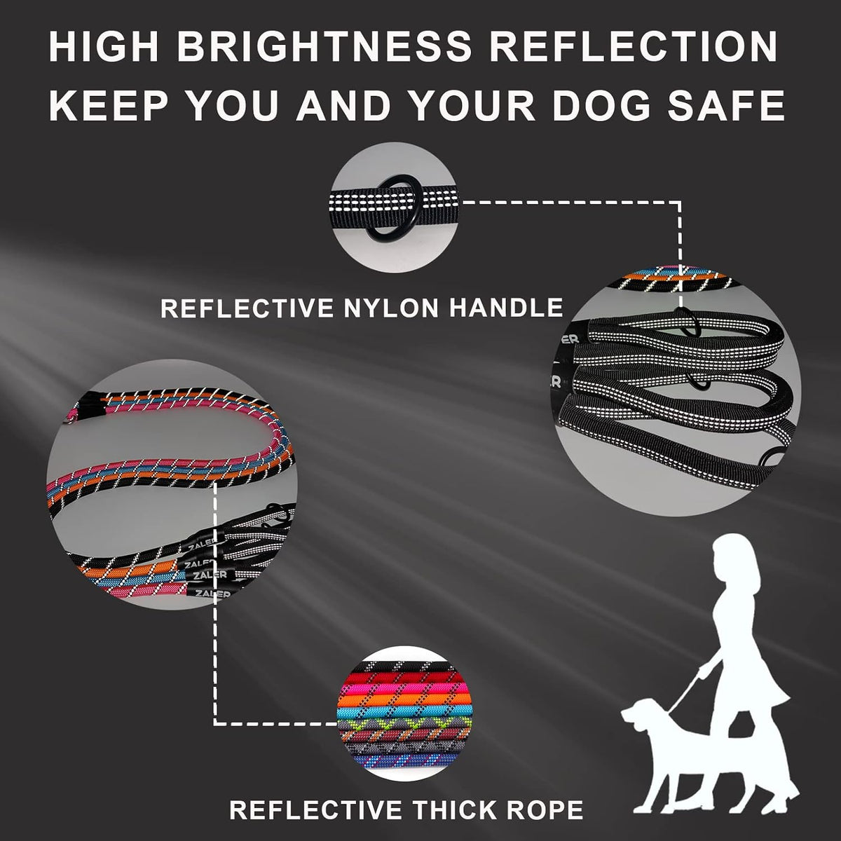 ZALER Long Dog Leash, 50 feet 30ft 20ft 15ft 10ft Dog Training Lead, Heavy Duty Reflective Check - Black / 6FT*1/2" - image 3