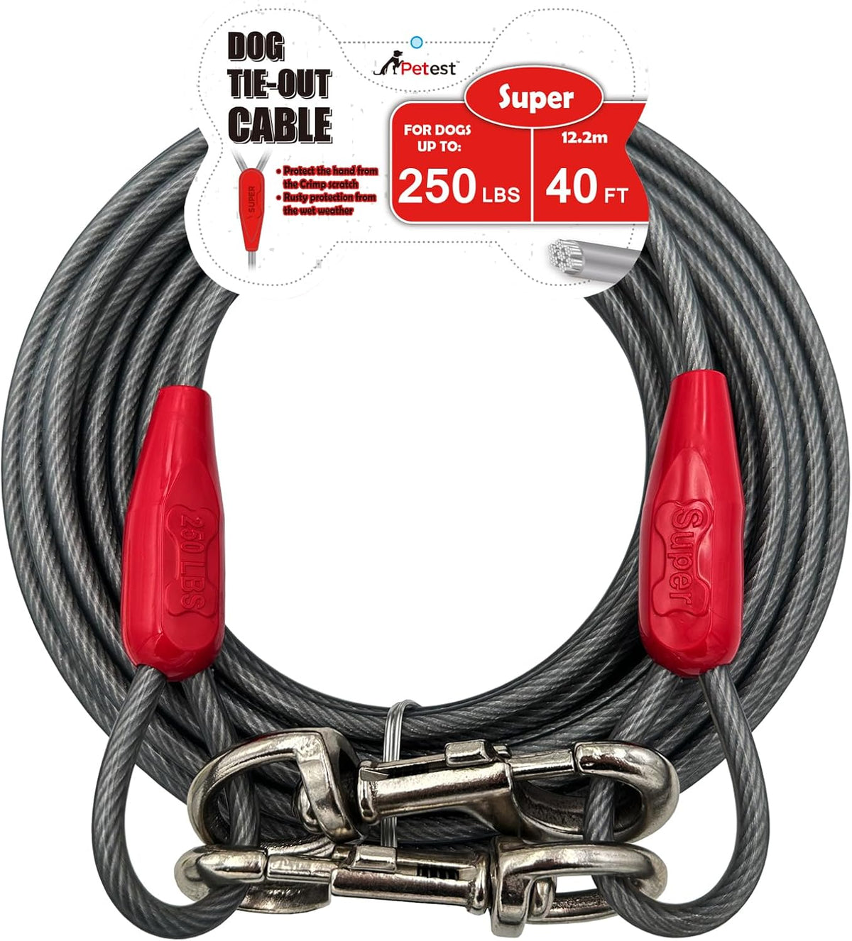 30ft Reflective Tie-Out Cable for Heavy Dogs Up to – Essentials for Dogs - 250lbs40ft / Red & Cool Grey