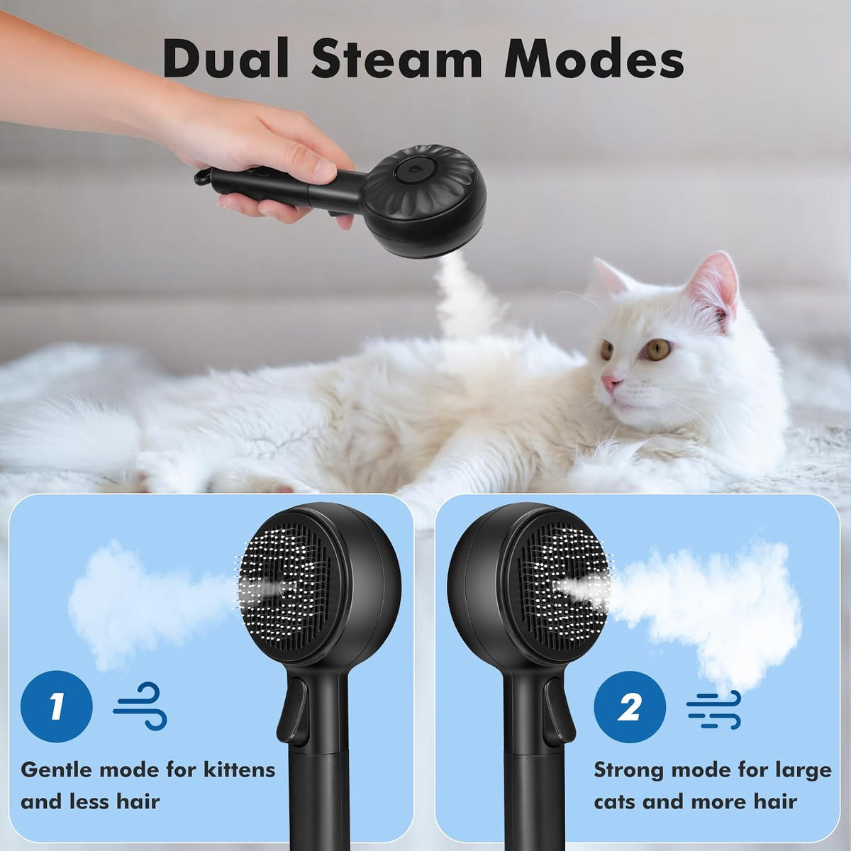 Cat Steam Brush 3 in 1 Pet Hair Grooming Brush with Steam and Release - Black - image 3