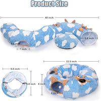 Cat Tunnel Bed, Cat Tunnels for Indoor Cats with Washable Circle Cushion, Multifunctional Peekaboo Cat Cave Donut Tubes Tunnel for Cat Kitty Kitten Puppy Rabbit Ferret (Sky Blue)