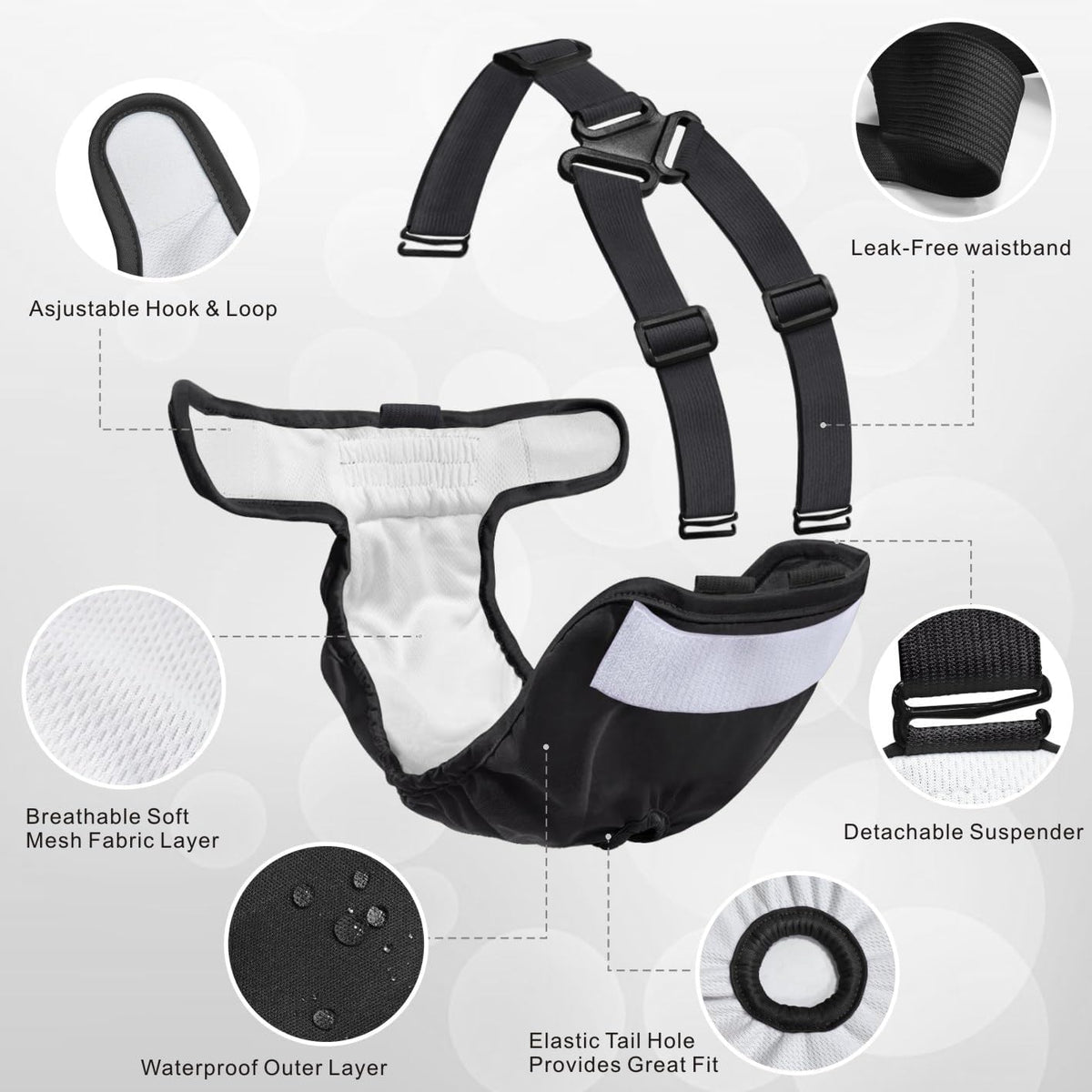 Idepet Female Dog Diapers with Suspender Detachable - 3 Pcs Black / L - image 4