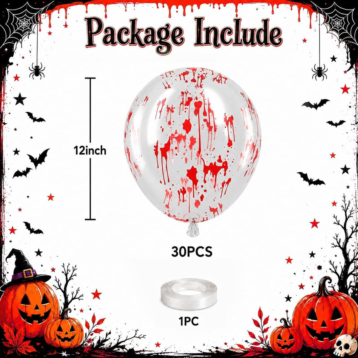 Froova black and white Halloween balloons with ghost and bat prints and bat stickers - view 23