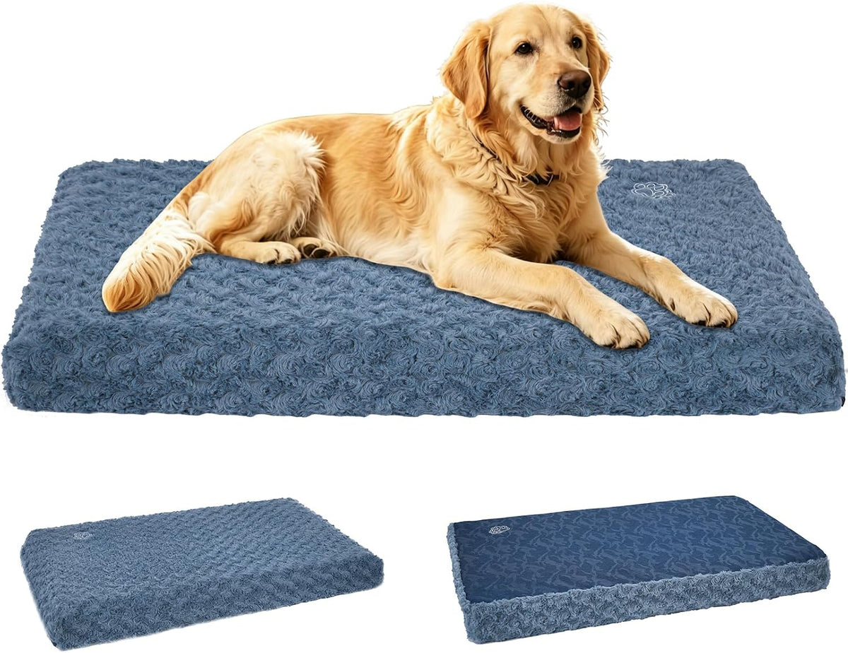 EMPSIGN Dog Bed Mat Crate Pad Mattress, Ultra Soft Pet Kennel - Navy/Grey / XL(41"*28"*3")