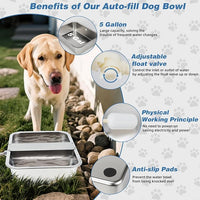 YUEPET 5 Gallon Auto Dog Water Bowl Dispenser Outside Automatic Water Dispenser for Large Dogs Stainless Steel Auto-Fill Dog Waterer Feeder with Float Valve for Pets Indoor Outdoor Use